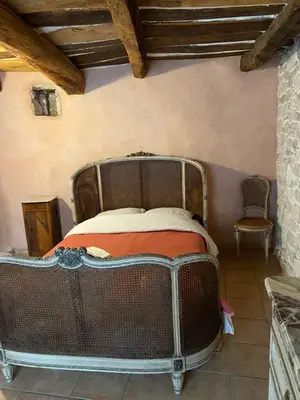 a bedroom with an old metal bed in a room at Room in Medieval Cereste in Céreste