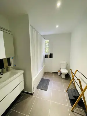 a bathroom with a sink and a toilet at Apartment with beautiful terrace in LʼIsle-sur-la-Sorgue