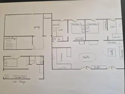 a drawing of a floor plan of a house at L'Oustalet des Vignes in Saint-Saturnin-les-Apt
