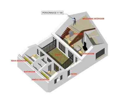 a diagram of a house at Atypical 5-person house with patio, downtown, air-conditioning in Aix-en-Provence