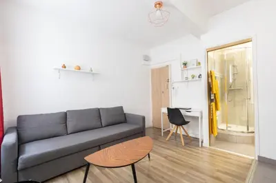a living room with a couch and a table at Le Cézanne - Studio Hypercentre - Wifi - Train station in Aix-en-Provence