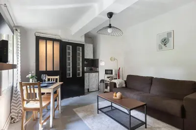 a living room with a couch and a table at Le Mirabeau - Hypercenter studio - Wifi - Train station in Aix-en-Provence