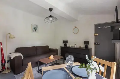 a living room with a couch and a table at Le Mirabeau - Hypercenter studio - Wifi - Train station in Aix-en-Provence