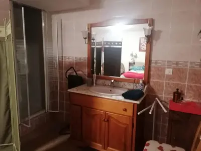 a bathroom with a sink and a mirror at Les chênes du lac in Saint-Saturnin-les-Apt