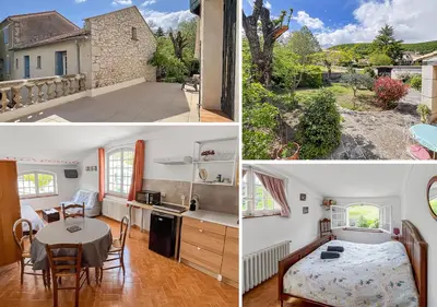 a collage of photos of a kitchen and a house at Mon coeur de Provence in Banon