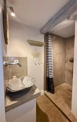 a bathroom with a sink on a counter at Le Mas de Cabrières in Cabrières-dʼAvignon