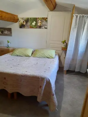 a bedroom with a bed with a blanket on it at Chambres d'Hôtes Chez Cécile à Lagnes in Lagnes