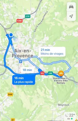 a map of the route of a bike ride at Le Cabanon d 'Aix in Aix-en-Provence