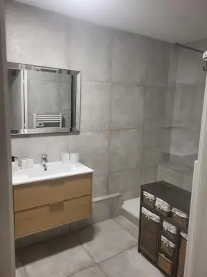 a bathroom with a sink and a mirror and a tub at Espace Forbin in Aix-en-Provence