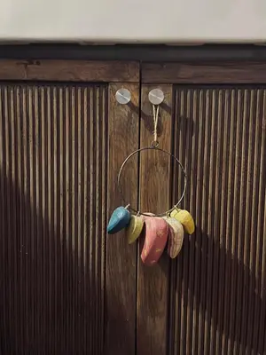a door with a hook on a wooden wall at La Biscornue in Lauris