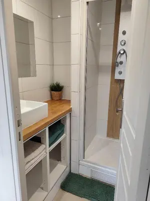 a bathroom with a sink and a shower at Studio plein centre in Aix-en-Provence