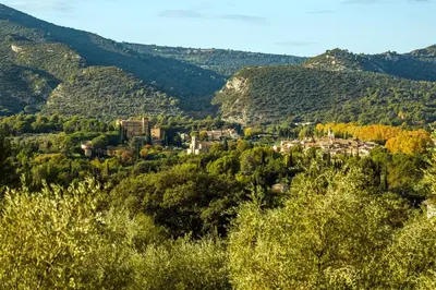 a town in a valley with trees and mountains at Exceptional Bastide in Lourmarin, Luberon in Lourmarin