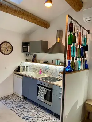a kitchen with a sink and a stove at Maset Lou Pitchoun in Saint-Rémy-de-Provence
