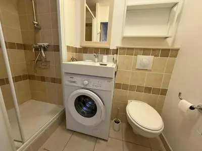 a bathroom with a washing machine and a sink at Maison en Provence avec Piscine et Climatisation - FR-1-658-36 in Mallemort