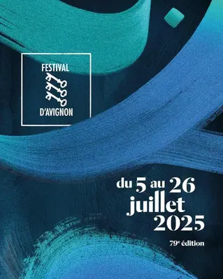 a poster for a festival with a blue material at Le Cabanon Meublé de Tourisme trois étoiles in Entraigues-sur-la-Sorgue