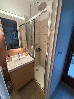 a bathroom with a shower and a sink and a shower at Studio terrasse in Aix-en-Provence