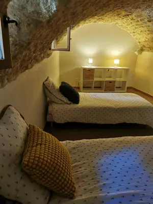 a bedroom with two beds in a cave style room at Trés jolie bastidon de village in Puyvert