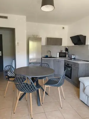 a kitchen with a table and chairs in a room at Appartement idéal séjour touristique et pro in Vedène