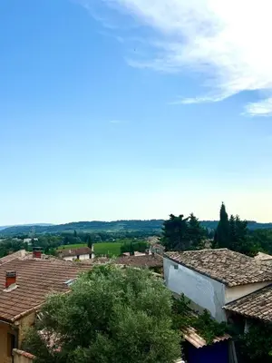a view of a village with roofs and trees at Authentique et paisible maison de village in Bédoin