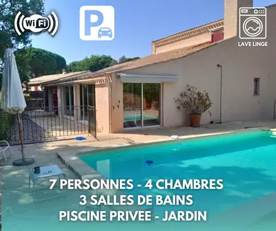 a house with a swimming pool in front of a house at L'Oliveraie - Maison Familiale avec Piscine privée - Clim - Wifi - 4 Chambres - 3 Salle de Bains in Jouques