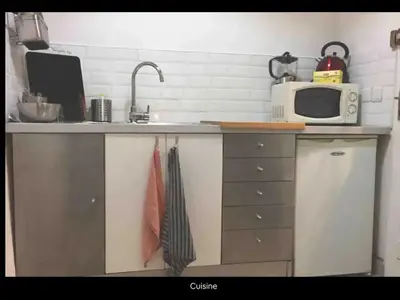a kitchen with a sink and a microwave at Cosy studio aix en Provence à 1 minutes du cours Mirabeau in Aix-en-Provence