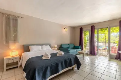 an aerial view of a house with a swimming pool at Le Mas Jorel Luxury Pool Villa with Mountain View in Gargas