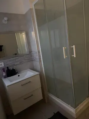a bathroom with a shower and a sink at Apparemment t3 in Noves