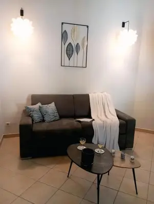 a living room with a couch and a table at Evasion Aixoise logement T2 au Centre historique in Aix-en-Provence