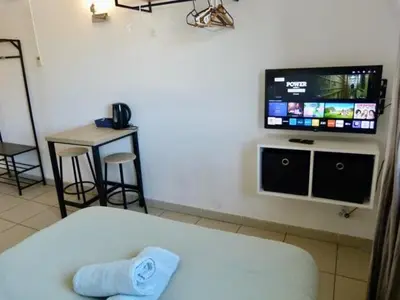a room with a bed and a flat screen tv at Le Clos d'AIX Studio 304 Parking in Aix-en-Provence