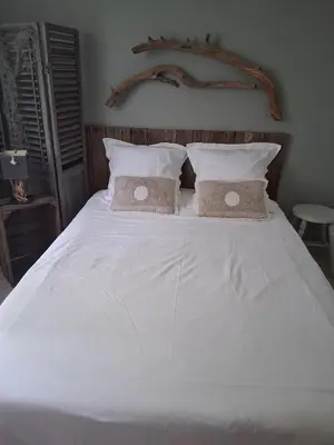 a large white bed with two pillows on it at AAD maison de vacances avec piscine in LʼIsle-sur-la-Sorgue