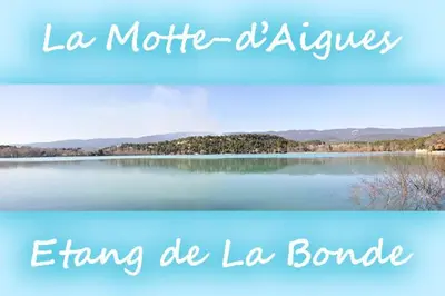 two pictures of a lake with the words la motive appliances ename la bounce at Appartement Gîte d'Etape Vitrolles en Luberon in Vitrolles-en-Luberon