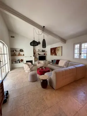 a large living room with a couch and chairs at Villa entièrement rénovée in Saint-Rémy-de-Provence