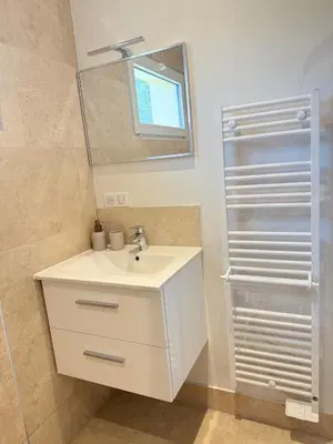 a bathroom with a white sink and a mirror at Escapade Provençale 5 in Aix-en-Provence