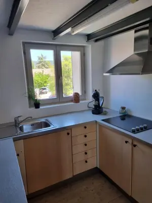 a kitchen with a sink and a window at L appartement Lambescain in Lambesc