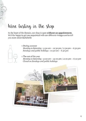a page of a flyer for a wine tasting in the shop at Maison des Fontaines - Terrasse & vue sur vignoble, proche Aix-en-Provence 5 personnes - Domaine Viticole Château de Barbebelle, Rognes, Provence in Rognes