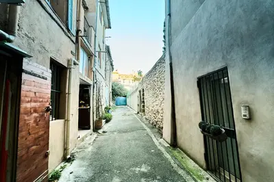 an alley with a gate in an alley between two buildings at Evasion au centre d Aix loft chic et cosy in Aix-en-Provence
