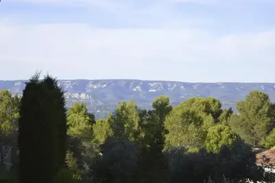 a group of trees with mountains in the background at Appartement cosy en Provence in Mallemort