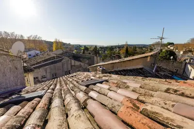 an view of an old roof of a city at L'escalier gaucher in Lambesc