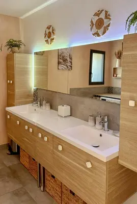 a bathroom with a large sink and a mirror at Modern Villa With Views Of Gordes in Gordes