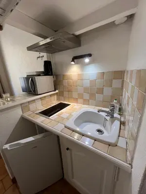 a small kitchen with a sink and a microwave at Casa Centrale in Aix-en-Provence