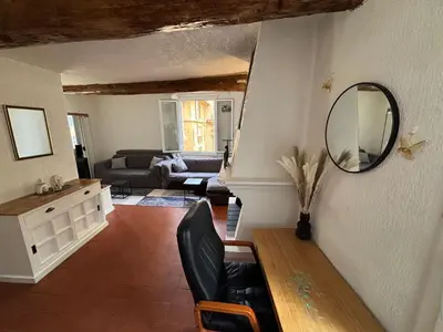 a small kitchen with a washing machine and a sink at Cozy apartment Aix-en-Provence city center in Aix-en-Provence