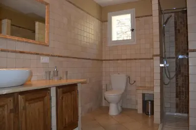 a bathroom with a toilet and a sink and a shower at mas des oliviers in Gordes