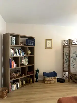 a room with a book shelf filled with books at Une Parenthèse Aixoise in Aix-en-Provence
