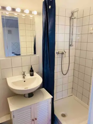 a bathroom with a sink and a shower at Cocon cosy et calme au coeur du centre historique in Aix-en-Provence