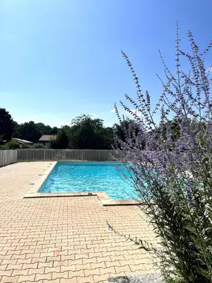 a swimming pool with blue water in a yard at Charming house, Lubéron, near golf and wineries in Pierrevert