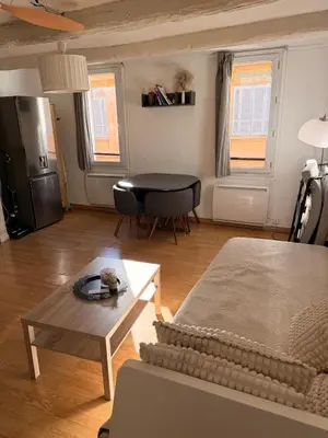 a living room with a couch and a table at T2 spacieux en hyper centre pour 1 à 5 personnes in Aix-en-Provence