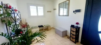 a living room with white walls and a plant at Le Colibri Très belle maison près d'Avignon in Carpentras