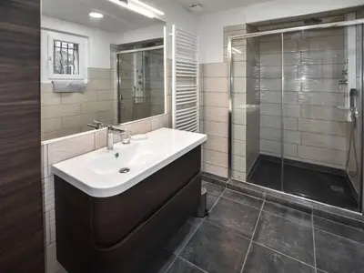 a bathroom with a sink and a shower at Holiday Home Villa Roche en Provence Süd Luberon by Interhome in Ansouis