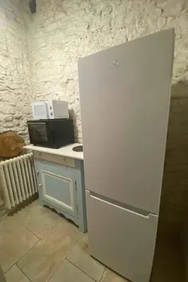 a white refrigerator in a kitchen with a microwave at Holiday Home Domaine Santonne by Interhome in Apt