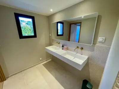 a bathroom with a sink and a mirror at Lourmarin, Maison De Charme Au Coeur Du Luberon in Cadenet